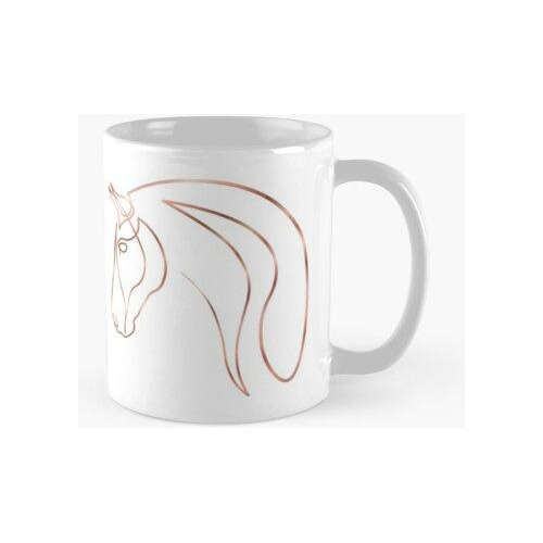 Taza Caballo Una Línea Arte Oro Rosa Calidad Premium