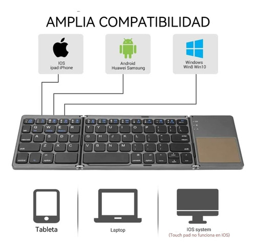 Teclado Inalambrico Plegable Bluetooth Con Touchpad Portátil