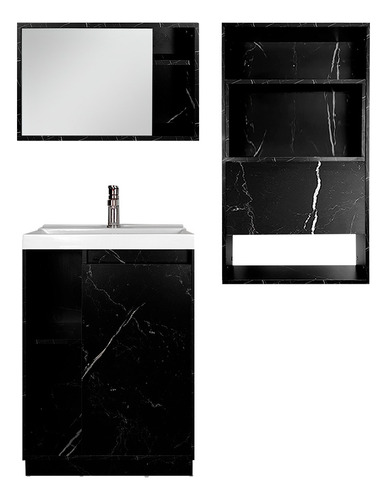 Combo Gabinete De Baño Decomobil Mueble Sobre Wc Y Botiquin Mármol/negro Blanco Un Agujero