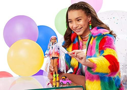 Muñeca Barbie Extra Y Accesorios Con Trenzas Arcoíris En Cha