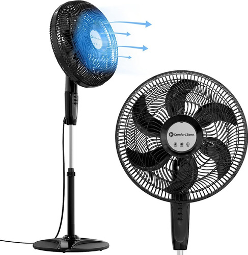 Ventilador De Pedestal 2 En 1 Comfort Zone Czst180bk 18  Cantidad De Aspas 6 Color De La Estructura Negro Color De Las Aspas Negro Diámetro 45 Cm