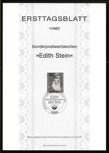 Deutsche Bundespost 1983 Tarjeta 1º Día - Sor Edith Stein - 