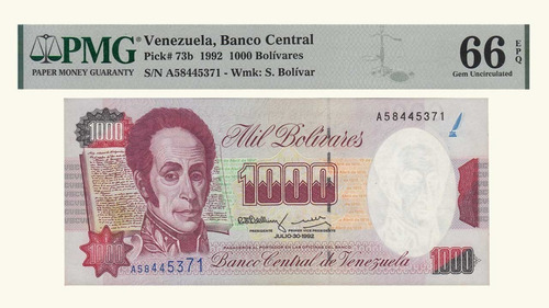 Venezuela 1000 Bolívares, Julio-30-1992, Serie A8, Pmg66-epq