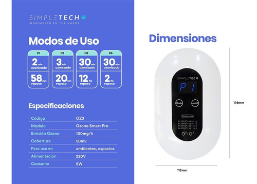Imagen 3 de 7 de Purificador De Aire Ozonizador Desinfectante Ambientes