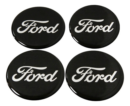 Kit Adesivos Emblema Resinado Roda Compatível Ford 68mm Cl13 Cor PRETO COM ESCRITA CROMADA