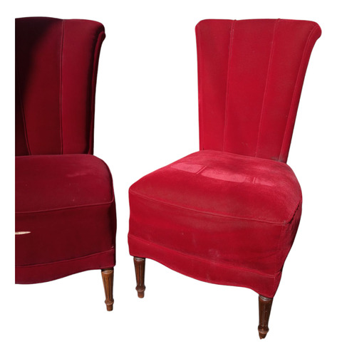 Set X 2 Sillones Butacas Terciopelo Estilo Luis Xv Rojo Liso