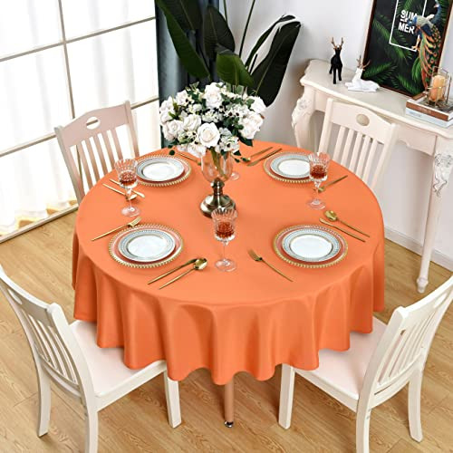 Mantel Redondo Naranja Impermeable Y Resistente A Manchas
