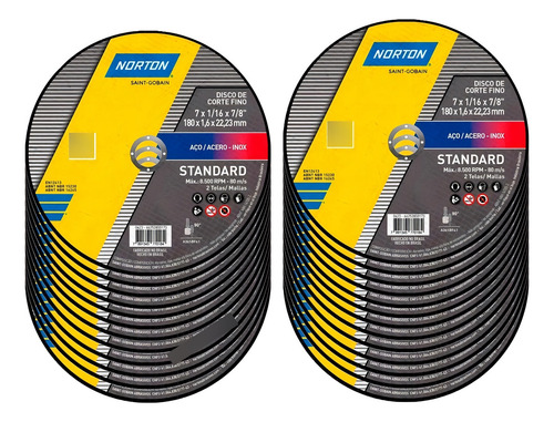 Kit Com 25 Disco De Corte 7 Polegadas 1,6 Mm Standard Norton