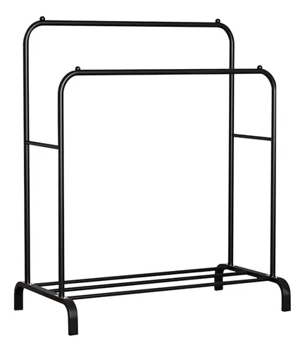Perchero Doble Metálico Con Estante Zapatero 150x110x54cm Color Negro
