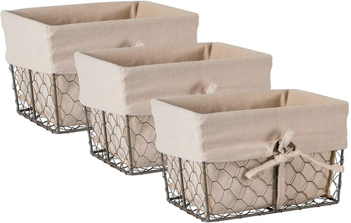 Canasta Cesta Canastilla Metal Tela Recamara Baño Beige 3 Pz