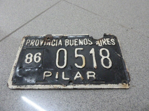 Antigua Patente Pilar 1986 Buenos Aires De Chapa  