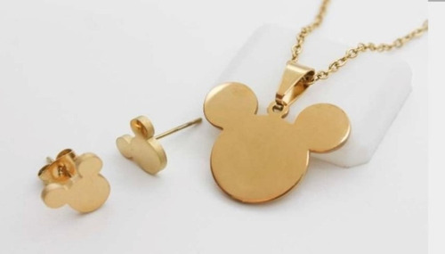Set Collar Y Aretes Abeja Y Mickey Acero Inoxidable