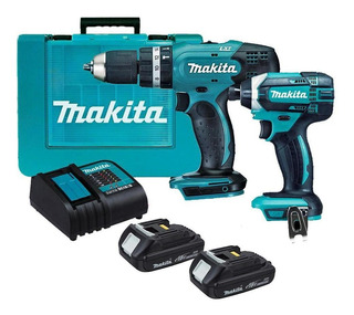 Combo Taladro Percut 1/2 + Atornillador 18v Makita Dlx2142sy Color Azul