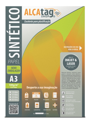 Papel Sintético Alça Tag Shop,laser Jato De Tinta,180g A3 25