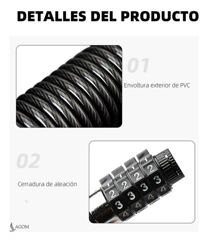 Lagom Candado Cadena De Seguridad Casco Moto Bici Combinación Ext Sistema Antirrobo Con Contraseña De 4 Dígitos Cable De Seguridad Acerado