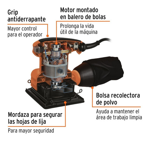 Imagen 2 de 3 de Lijadora Profesional Orbital Truper Lior-1/4a2 Naranja