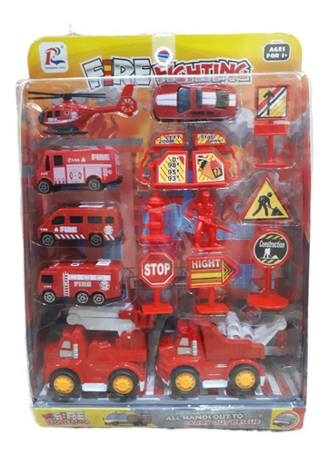 Set Bombero Helicoptero Camion Grua Conos Auto Juguete Niño