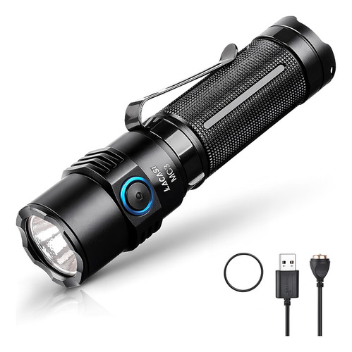 Lacasi Mc3 linterna LED recargable con base magnética,linternas potentes 2500 Lúmenes con 5 modes,Alcance máximo de 360m,IP68 Impermeable,Lámpara Táctica para camping,senderismo y emergencias