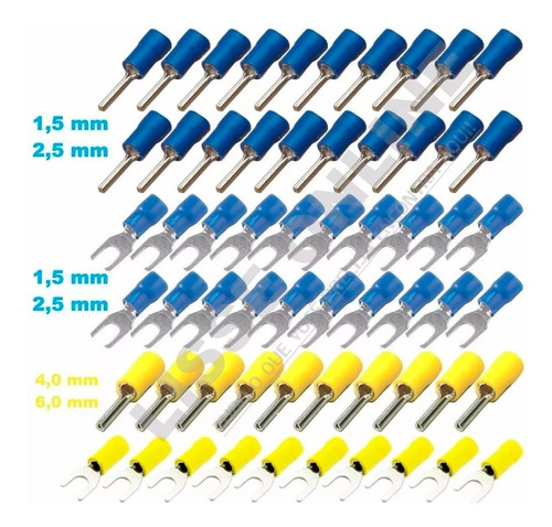 Terminal Pre-isolado Conector Pino Garfo 1,5 2,5 4,0 6,0 Mm