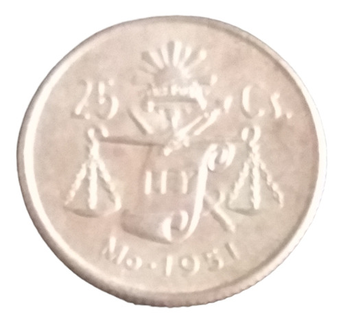 Moneda Balancita 25 Centavos Plata Ley 300 Años 1951 O 1952 