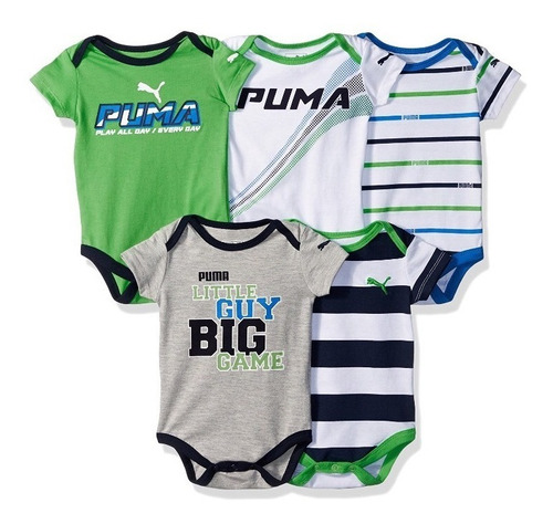 Imagen 2 de 2 de Conjunto De 5 Bodys Para Niño Y Niña Marca Puma De 6-9 Meses