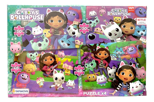 Puzzle X4 Tapimovil Gabbys Dollhouse 30 Y 48 Piezas