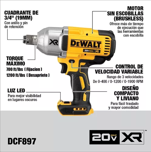 Llave de Impacto 3/4 20v Bare Tool DCF897B DeWALT – Maquinarias Boedo