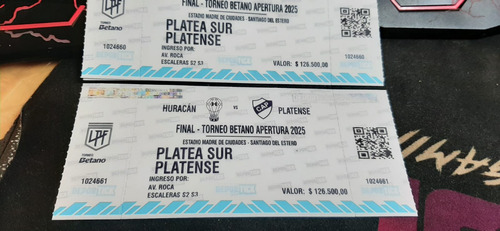 Reimpresión Entradas Físicas Platense Vs. Huracán 01/06/2025