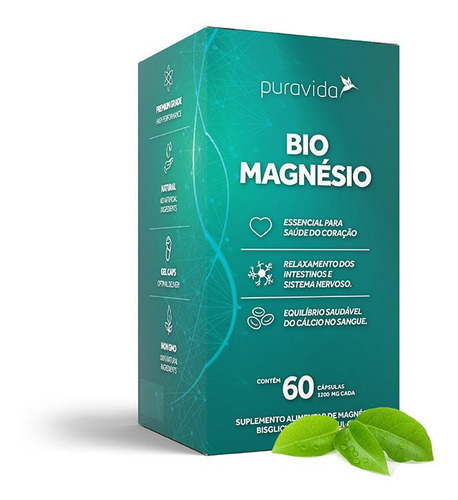 Bio Magnésio Magnesium 60caps Puravida Biodisponivel