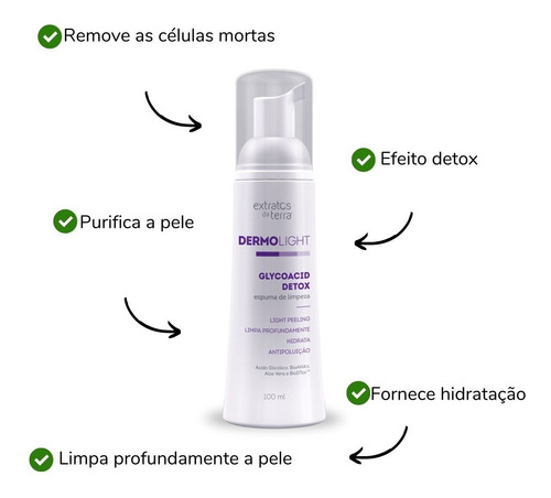 Espuma Limpeza Glycoacid 100ml Dermolight Extratos Da Terra