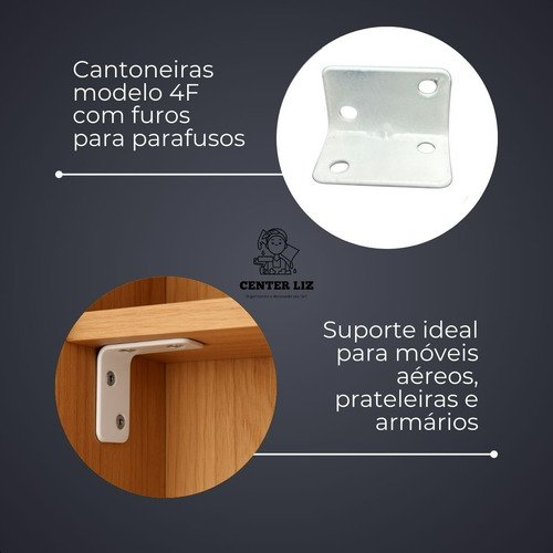 Kit Com 10 Cantoneira De Fixação 4 Furos Branco Móveis
