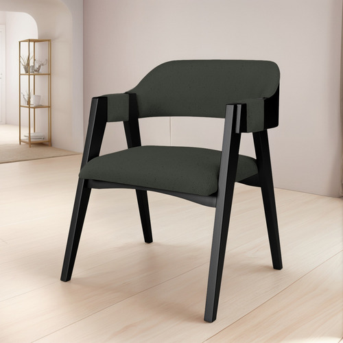 Cadeira Para Sala De Jantar Suran Preto Linho Verde Musgo