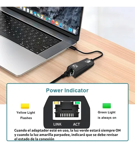 Adaptador Ethernet Usb Tipo C A Rj45 Cable Red Lan 1000mbps