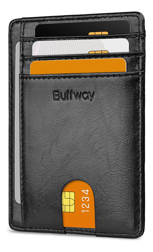 Buffway - Billetera Delgada Minimalista De Cuero Con Protecc