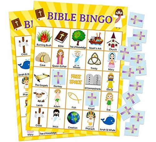 Juego De Bingo Bíblico Para Vacaciones, Escuela Bíblica, 24 