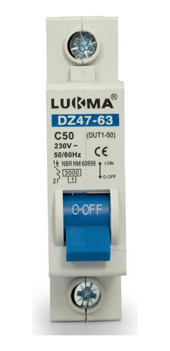Disjuntor Unipolar 50a Lukma 3ka Curva C 240vca Lk-50