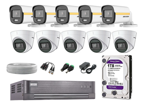 Cámaras Seguridad Kit 10 Hikvision 1080p Colorvu Noche Color