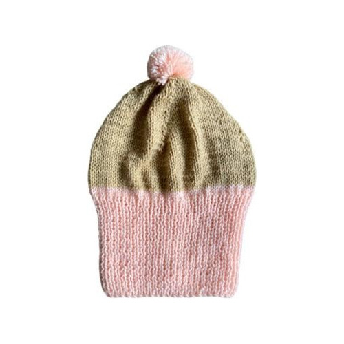 Gorro De Lana Para Bebes 6 A 24 Meses Bicolor Pompon Rosa