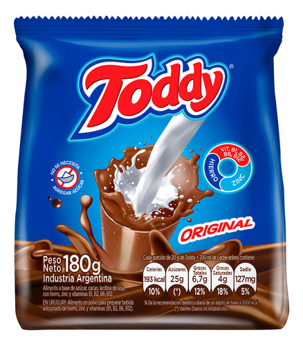 Toddy Cacao En Polvo Original Bebida Leche Chocolatada 180g