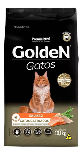 Ração Para Gato Golden Gato Adulto Castrado Salmao 10,1kg