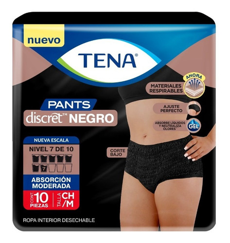 Imagen 1 de 4 de Tena Pants Discret Negro Talla Chica Mediana 10 Piezas