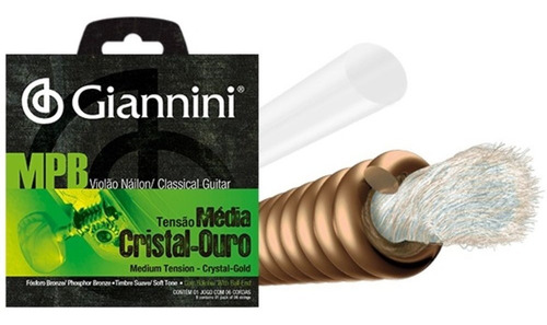 Imagem 4 de 4 de Encordoamento Corda Violão Nylon Giannini Mpb Cristal Ouro