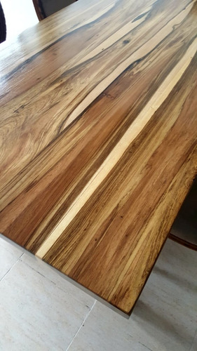 Imagen 4 de 10 de Mesa Madison De Comedor Madera Dura Maciza 4cm Espesor Guayubira 80x160cm Hidrolaqueada Y Patas De Madera