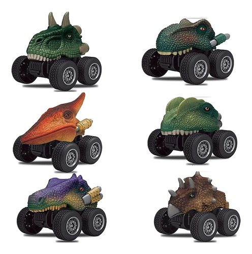 Set De 6 Dinosaurio Tire Hacia Atrás Coches Autos De Juguete