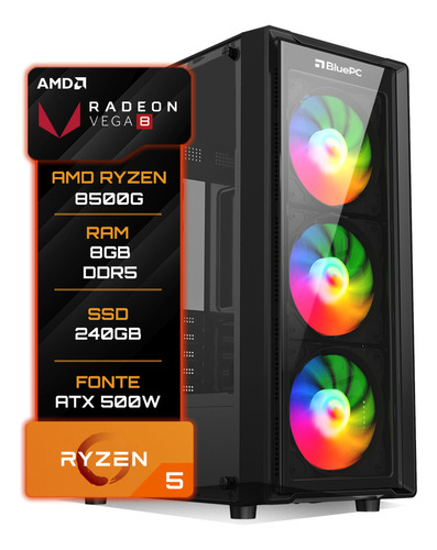Pc Gamer Bluepc Amd Ryzen 5 8500g 16gb Ddr5 Ssd 240gb 500w