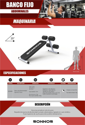 Banco Abdominales Fijo. Marca Sonnos Fabricantes