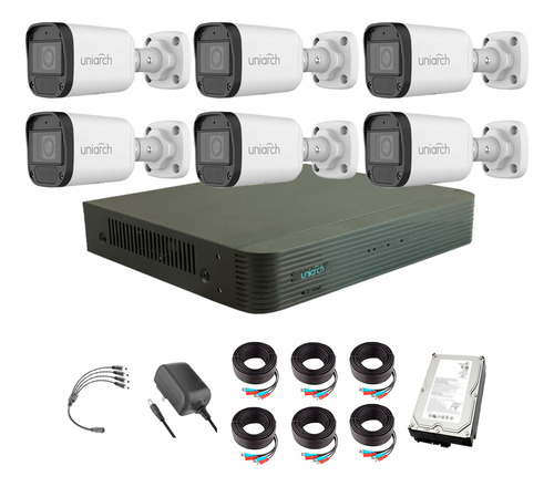 Uniarch Kit De Seguridad Kit-104fw-plus-6c-cc2tb 6 Cámaras Análogas Alta Definición Bullet 1080p 2mp Imagen A Color 24/7 + Hdd 2 Tb Protección Exterior Ip67 Máxima Seguridad 104f Fácil Instalación  