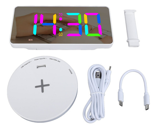 . Reloj Despertador Digital Rgb Con Espejo Led De 12/24