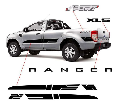 Kit Adesivos Faixa Ranger Cs Sport 2014/2016 Xls Preto