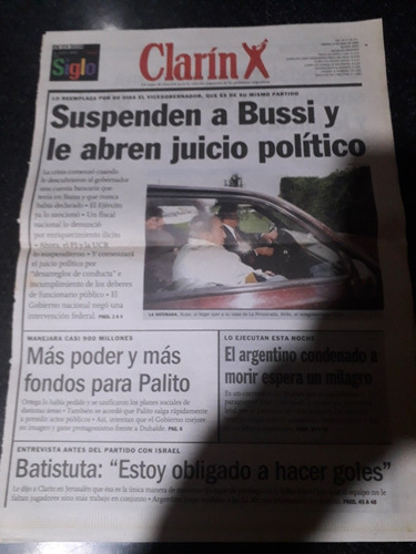 Tapa Diario Clarín 14 4 1998 Tucuman Bussi Palito Ortega 